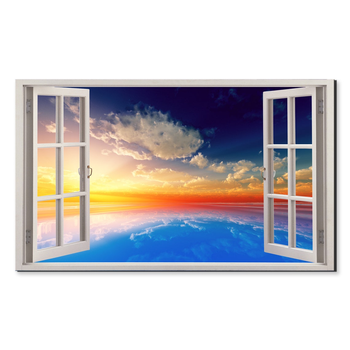 Sunrays In Clouds Colourful Sunset Window View Window Frame Style Modern Design Home Decor Print Wall Art Picture Ready To Hang