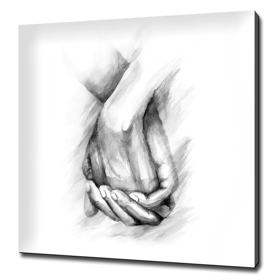 Lovers Holding Hands Black White Watercolor Painting Wall Art