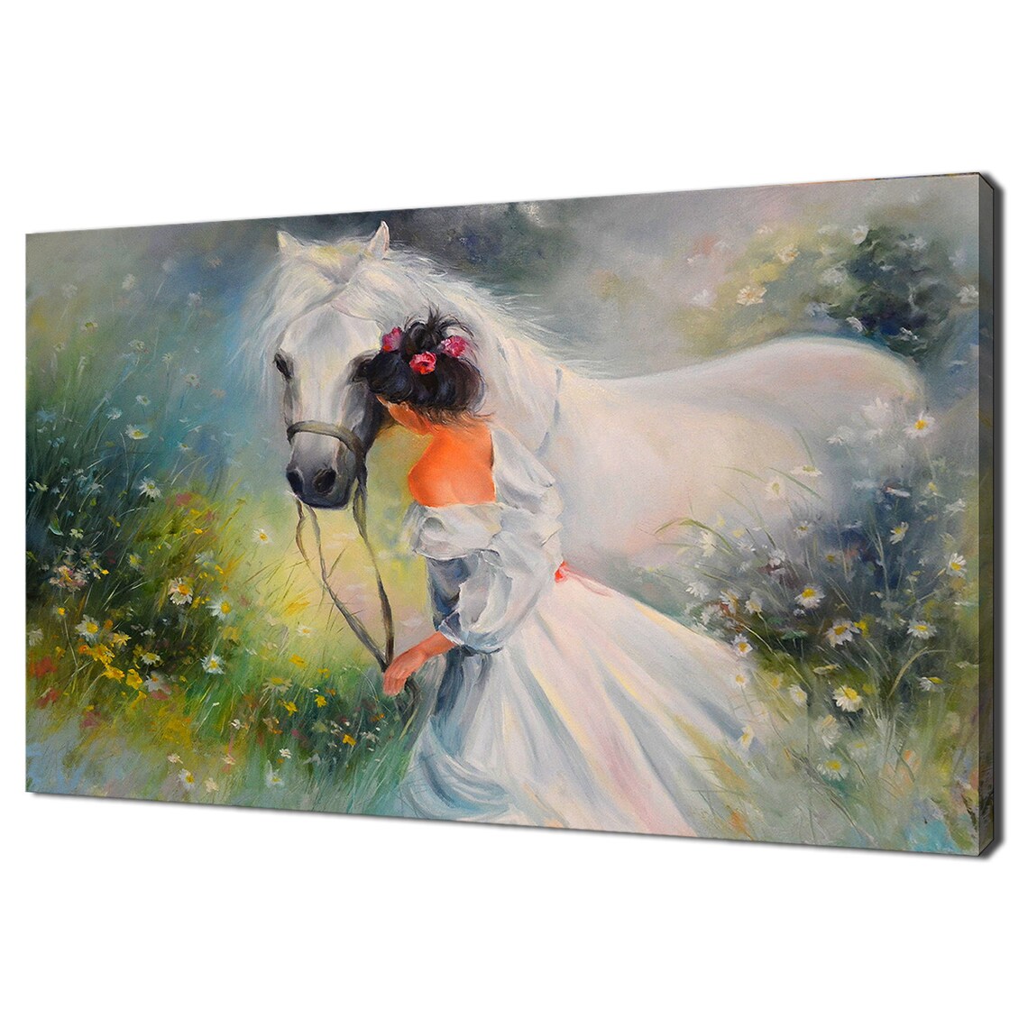 Woman With White Horse, Modern Design Art Print