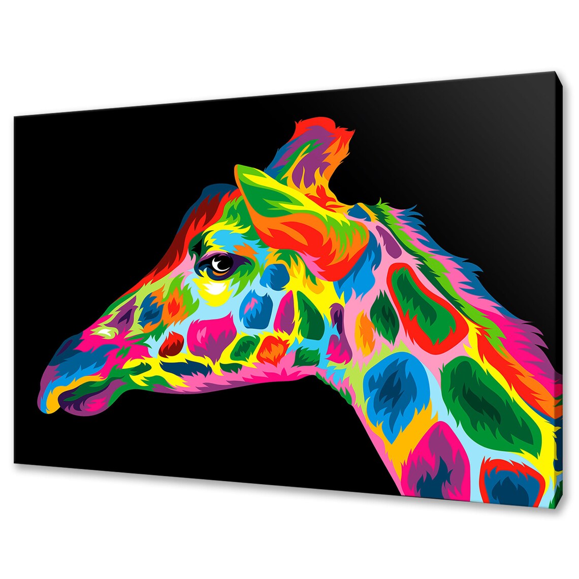 Rainbow Giraffe Profile Pop Art Multicolour Black Background Safari Poster