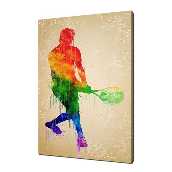 Colourful Tennis Player Watercolour Sport Modern Design Home Decor Print Wall Art Picture