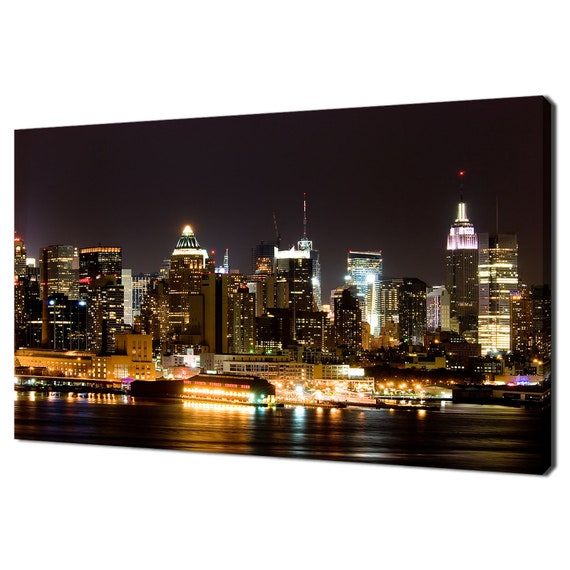View Of Manhattan At Night West Side From New Jersey Hudson River Modern Design Home Decor Print Wall Art Picture Wall Hanging