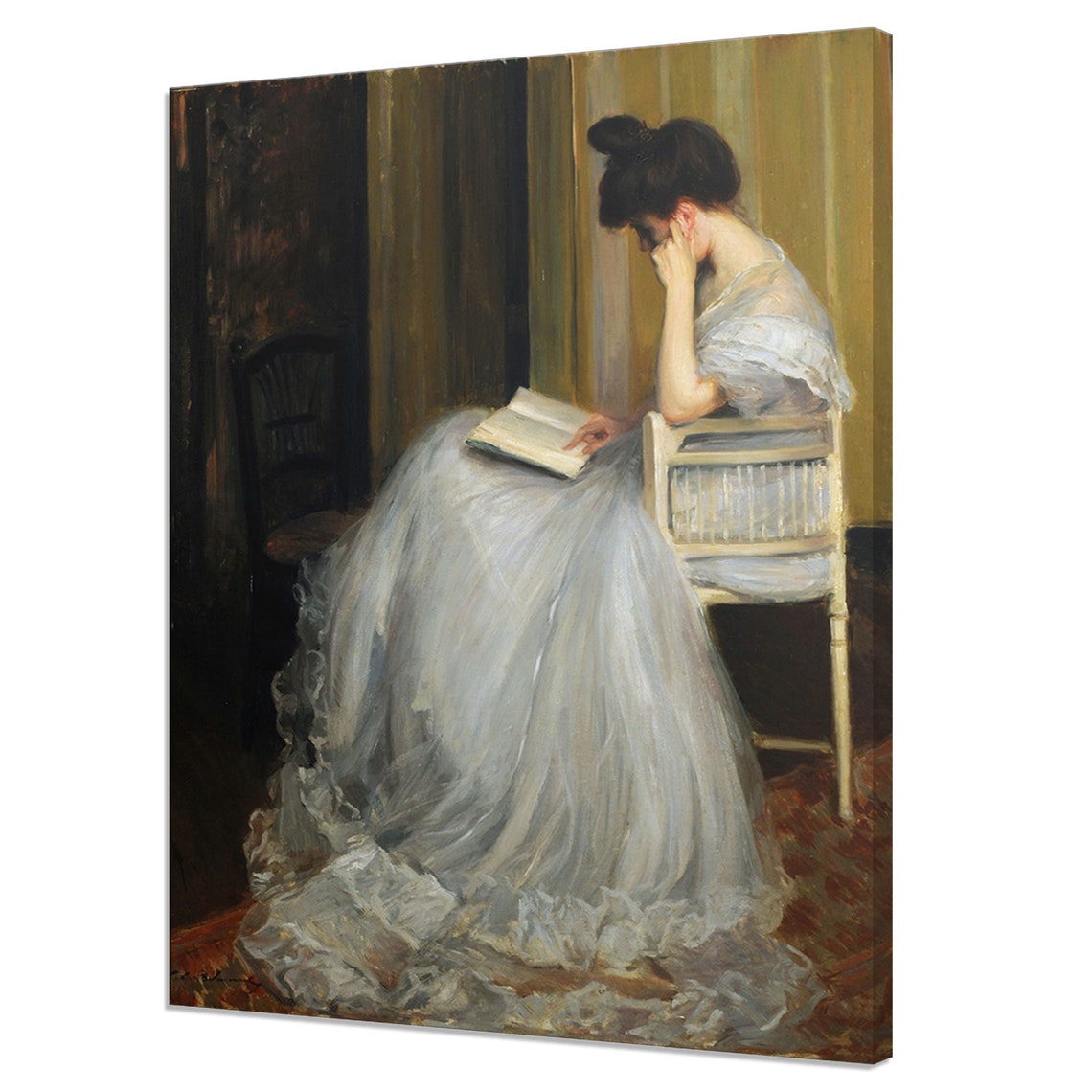 Vintage Lady Reading Book Oil Portrait Antique Victorian Style Print