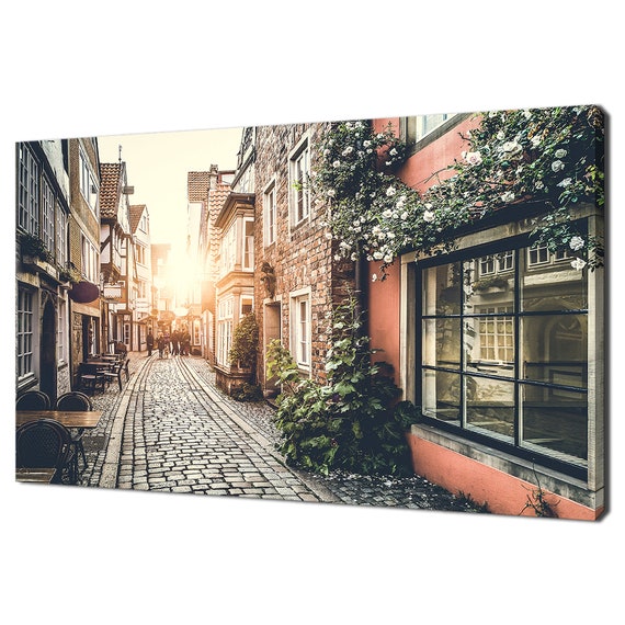 Path In Old Town At Sunset Vintage Street Modern Design Print Wall Art Picture