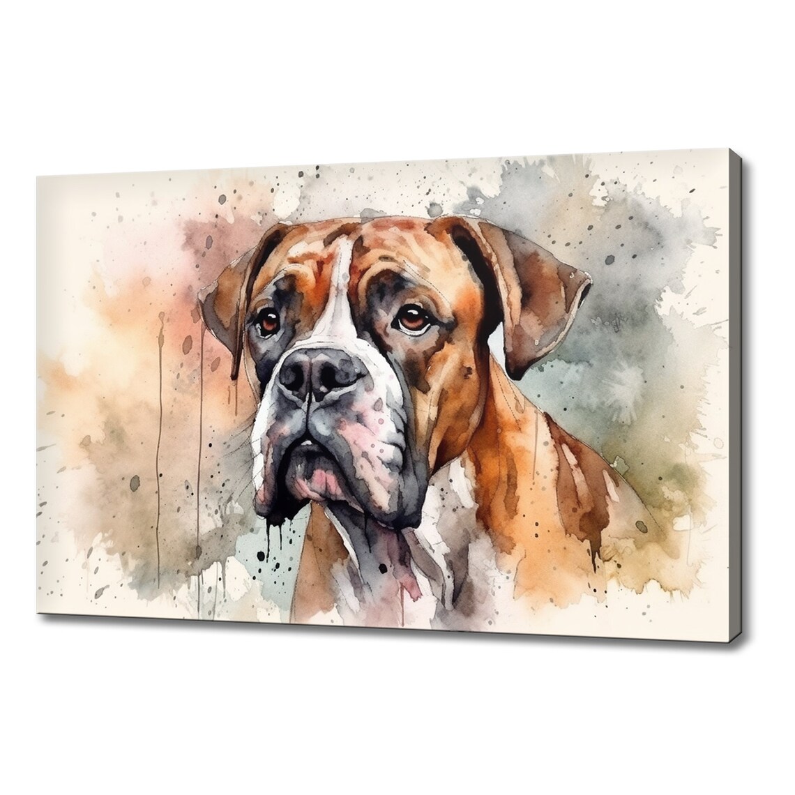 Boxer Dog Watercolor Portrait Close Up Splash Art Puppy Print