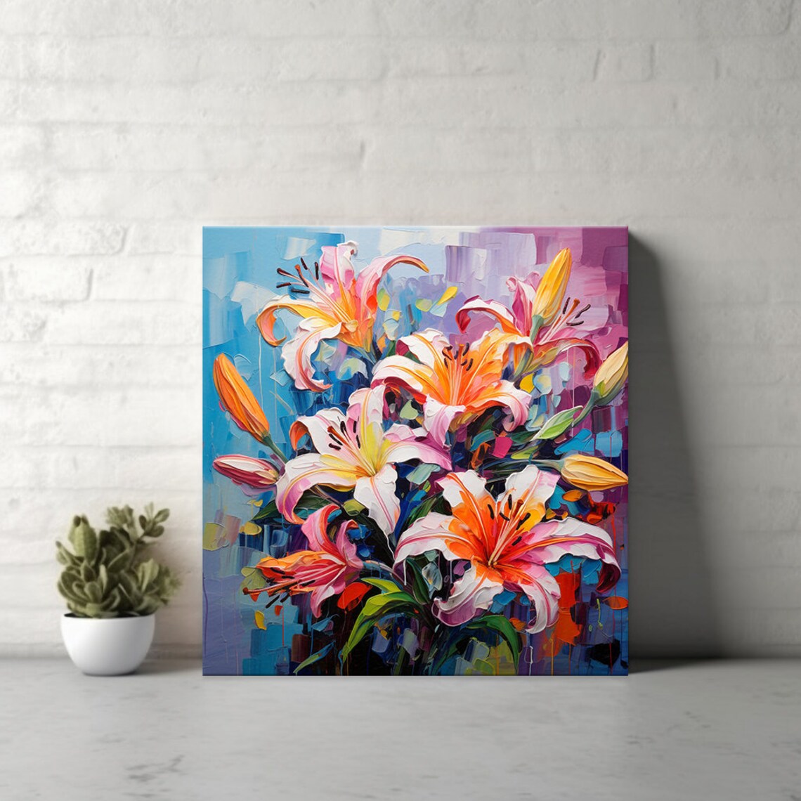 Vibrant Lilies Bouquet Oil Painting Colorful Floral Still Life Poster - Image 4