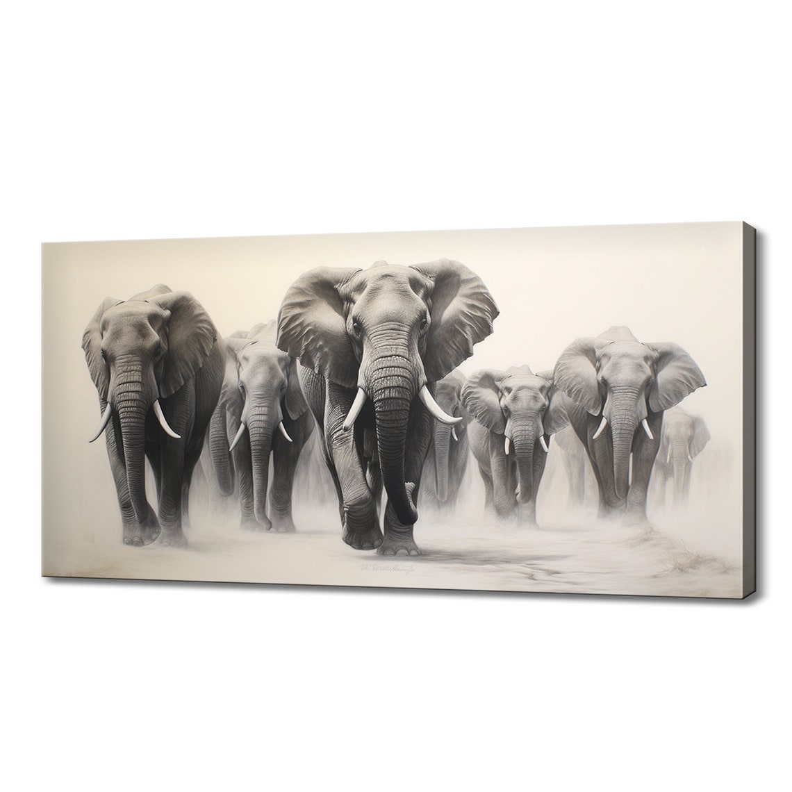 African Elephant Herd Walking Dust Sepia Tones Wildlife Animals Poster