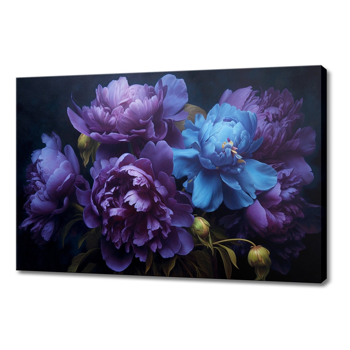 Purple Blue Peony Bouquet Dark Floral Vintage Botanical Art Poster