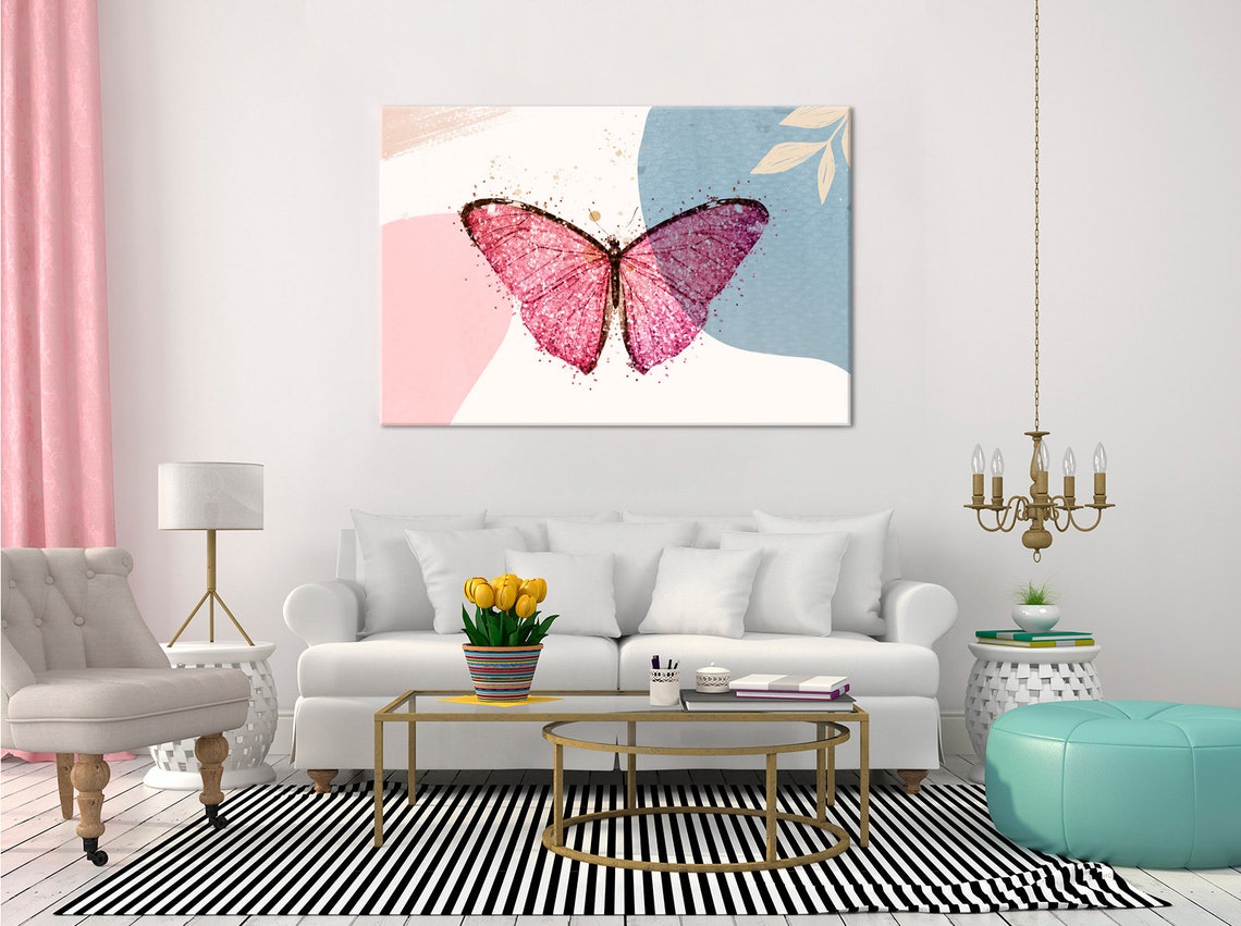 Beautiful Pink Butterfly On Pastel Background Modern Design Home Decor Print Wall Art Ready To Hang - Image 2