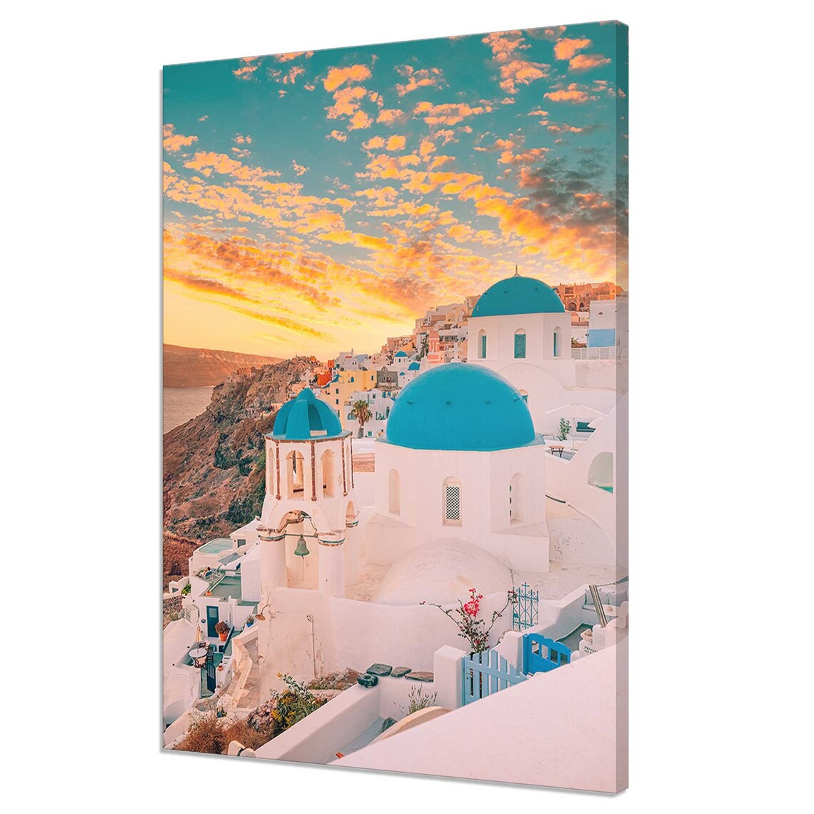 Santorini Island Evening Sunset, Modern Design Travel Poster