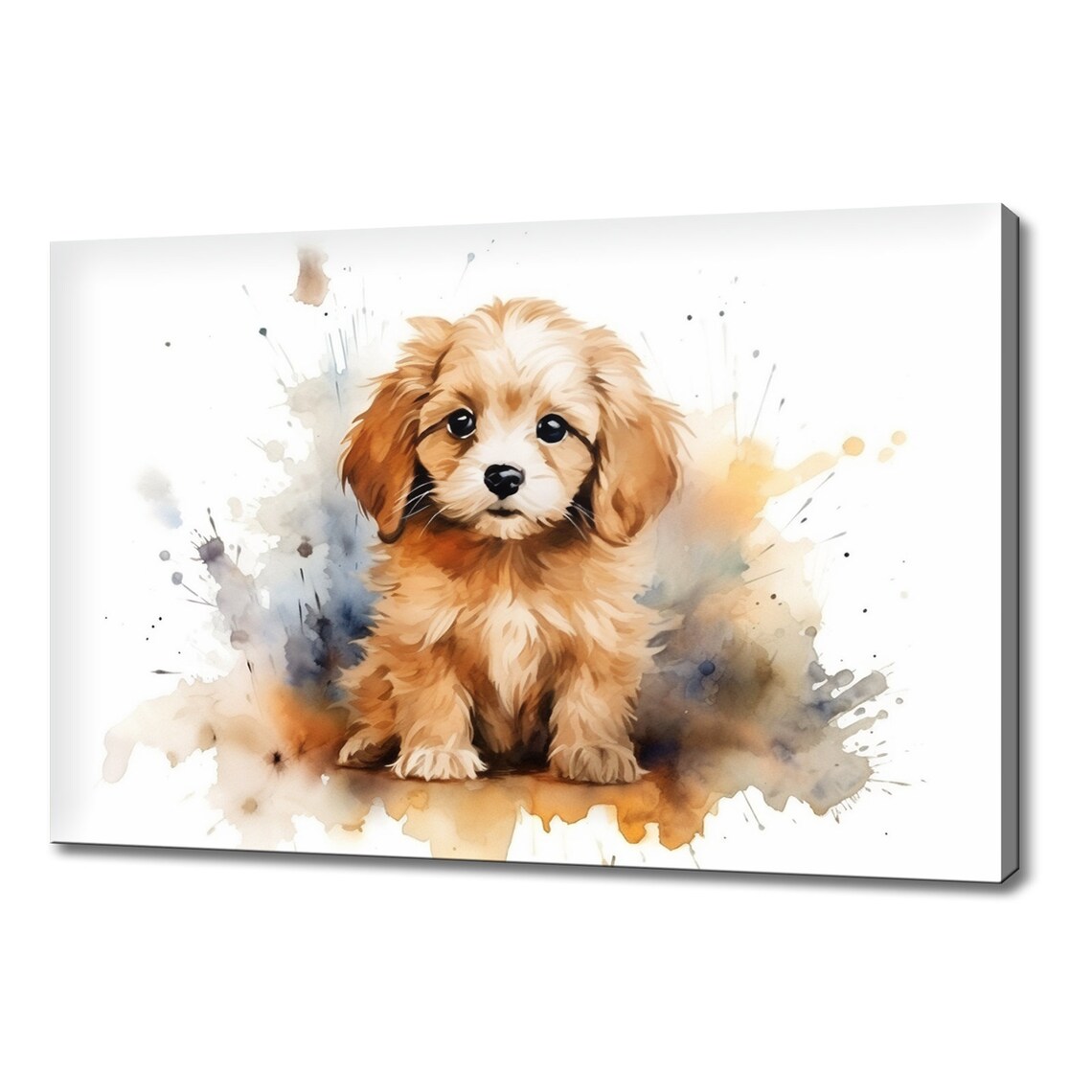 Cute Apricot Poodle Puppy Watercolor Portrait Dog Wall Print