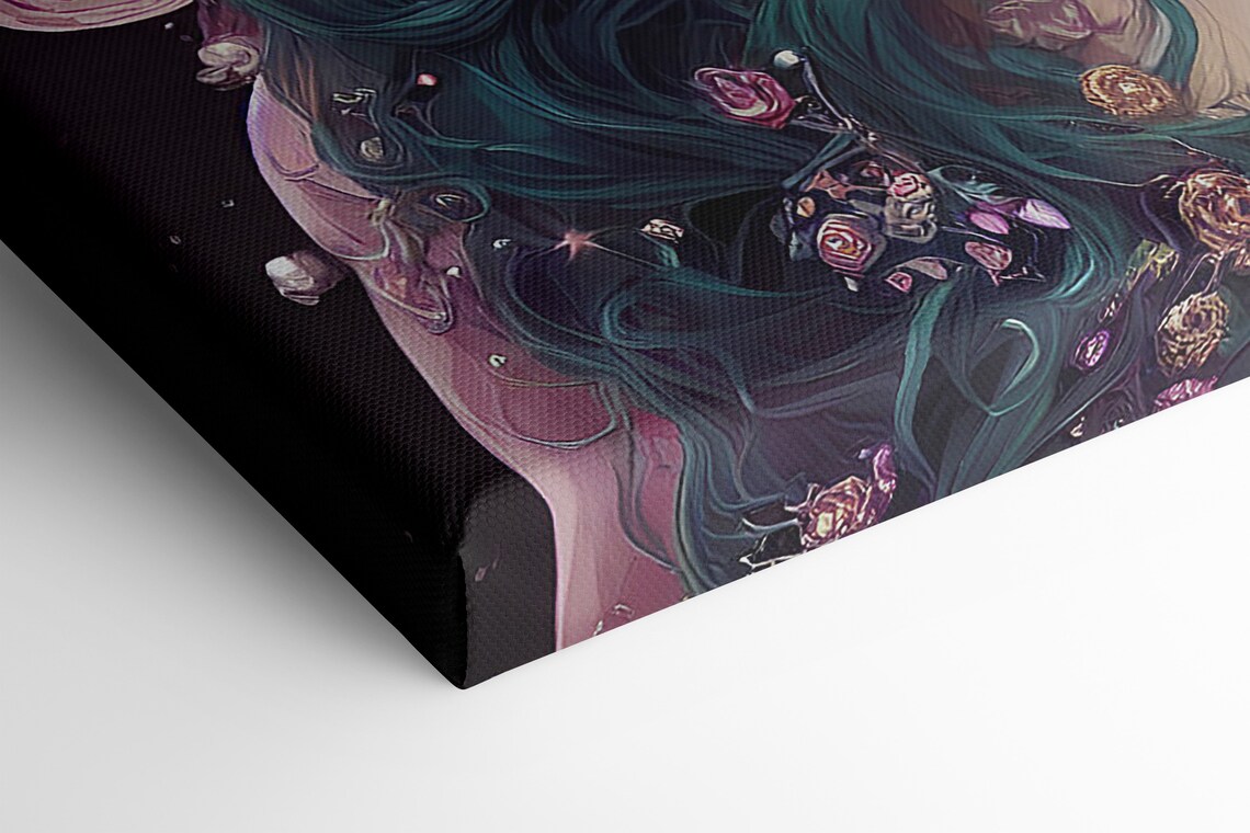 Fairy Woman Portrait Teal Hair Pink Butterfly Wings Flowers Dark Fantasy Poster - Image 4
