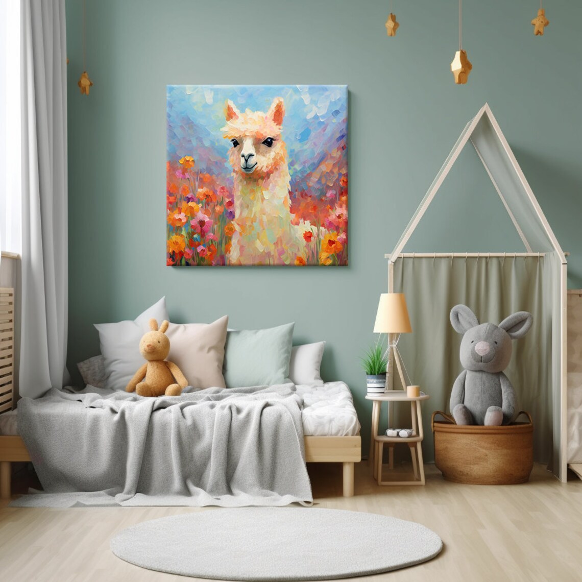Colourful Llama Portrait Art Print, Floral Decor - Image 3