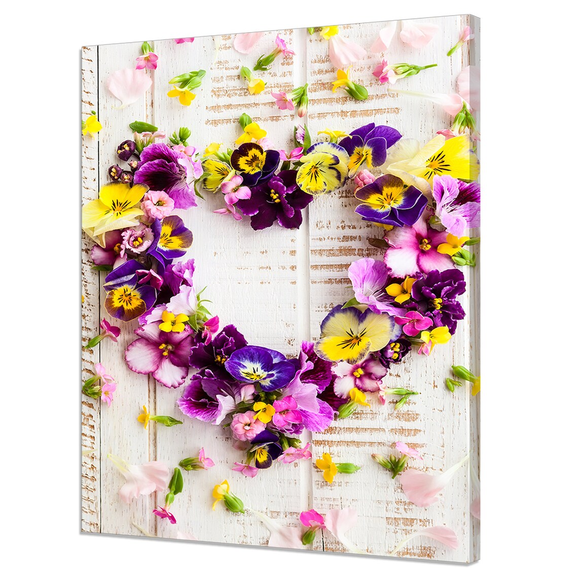 Flower Heart Shape Pansies White Wood Colorful Romantic Floral Poster