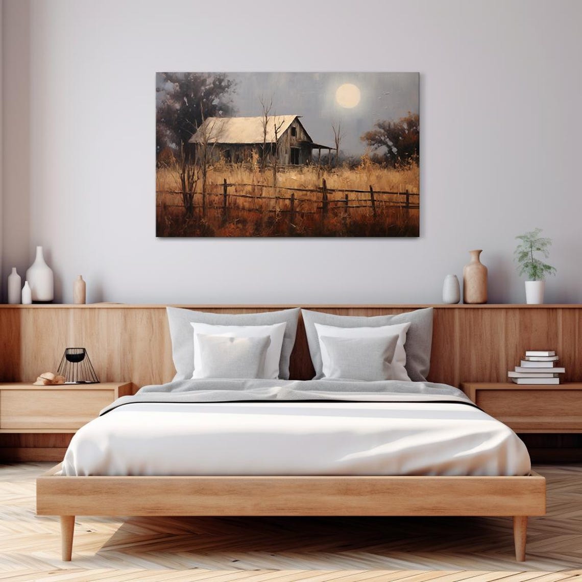Moonlit Rustic Barn Autumn Field Night Vintage Countryside Poster - Image 3