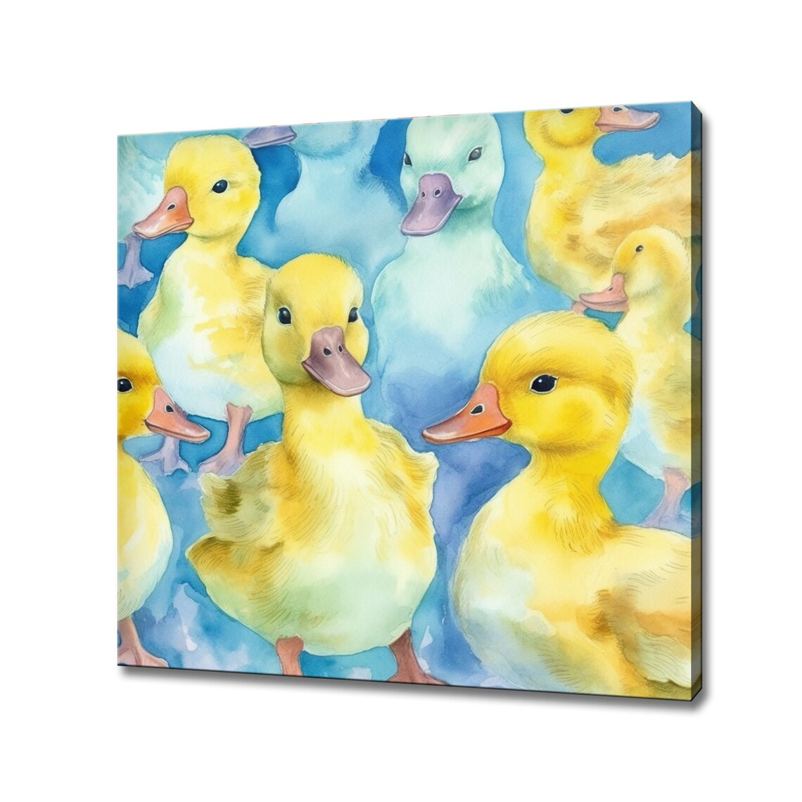 Fluffy Yellow Ducklings Watercolor Group Cute Baby Ducks Nursery Print