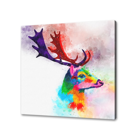 Stag With Majestic Antlers Rainbow Watercolor Portrait Poster