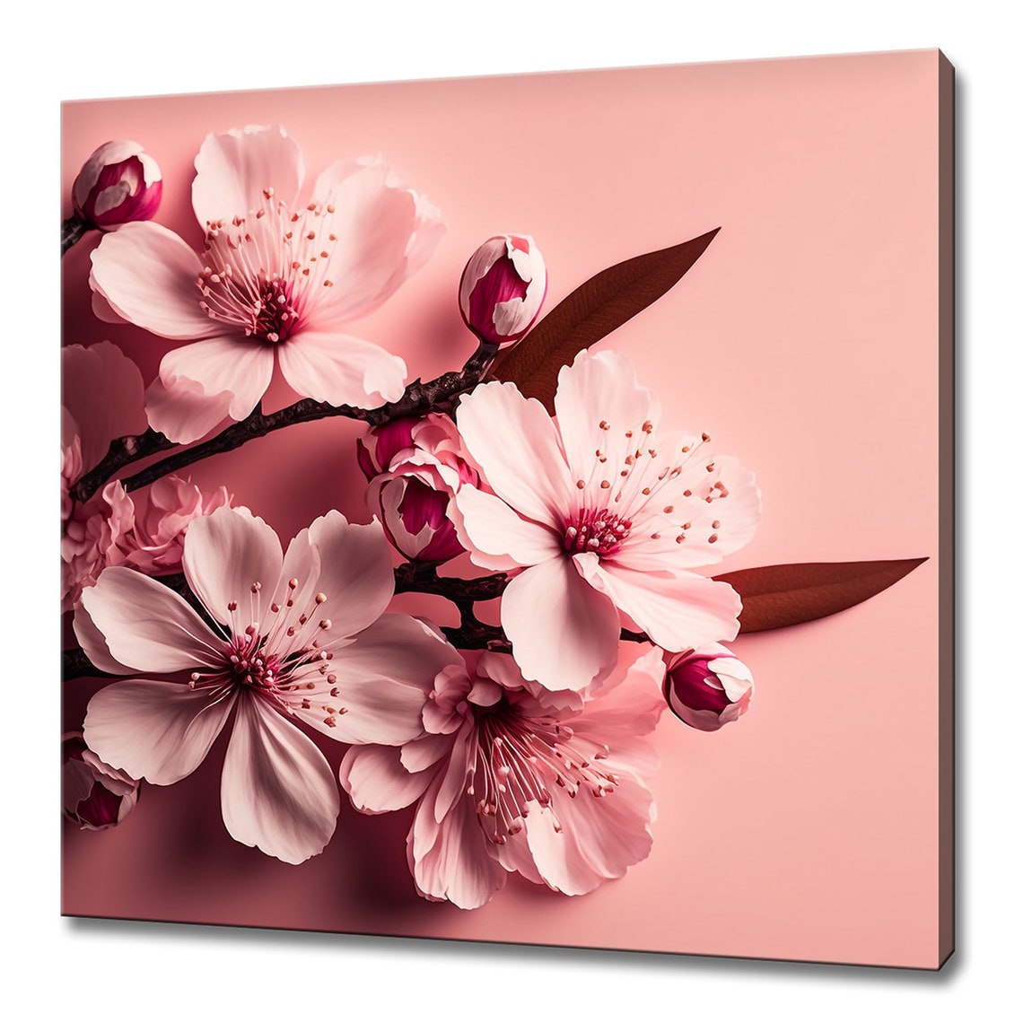 Pink Cherry Blossoms On Branch Spring Bloom Elegant Photo Art Print
