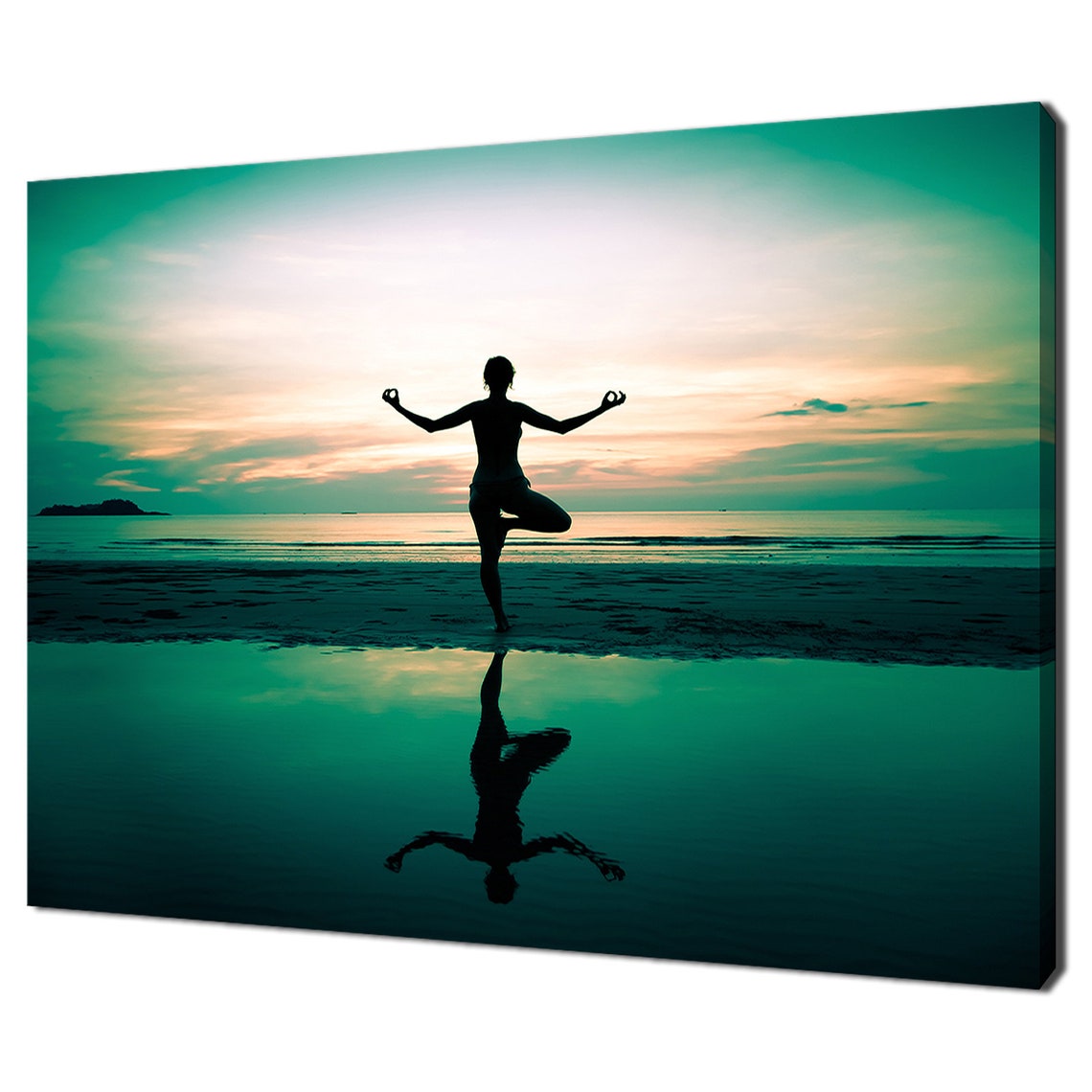 Beach Yoga Tree Pose Silhouette Sunset Ocean Reflection Poster