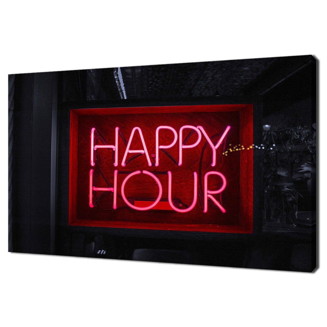 Happy Hour Neon Sign Pink Bar Decor Retro Nightlife Wall Poster