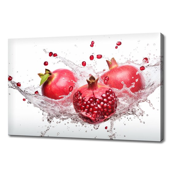Red Pomegranate Fruits Water Splash Print Colourful Kitchen Wall Art Fruit Print Modern Kitchen Restaurant Wall Decor