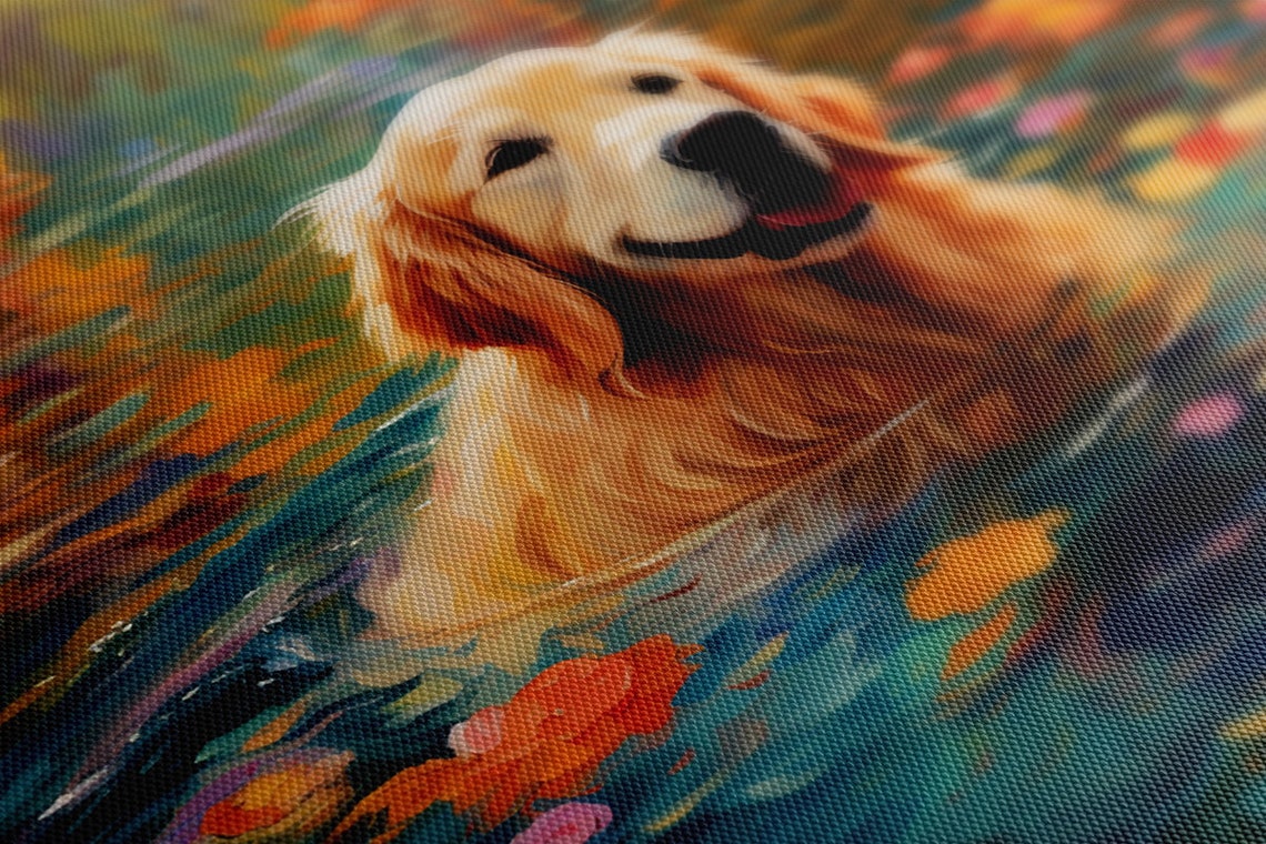 Golden Retriever Dog In The River Print Gift For Golden Retriever Dog Lover Colourful Dog Portrait Painting Print Dog Pet Wall Art - Image 4
