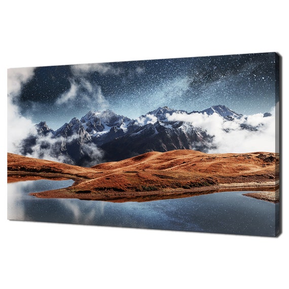 Starry Sky Night Over Mountain Lake Koruldi Georgia Modern Design Home Decor Print Wall Art Picture