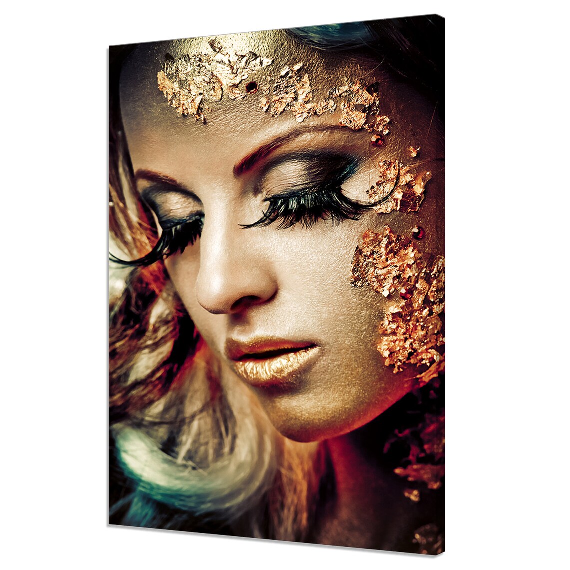 Golden Woman Portrait with Gold Leaf Makeup Fashion Beauty Wall Poster