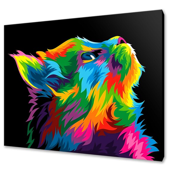 Cute Colorful Cat Looking Up At Sky Neon Pop Art Portrait Poster