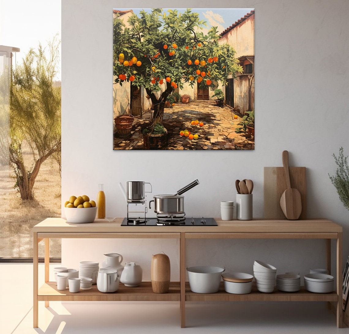 Orange Tree In Spanish Yard, Vintage Wall Art Print - Image 3