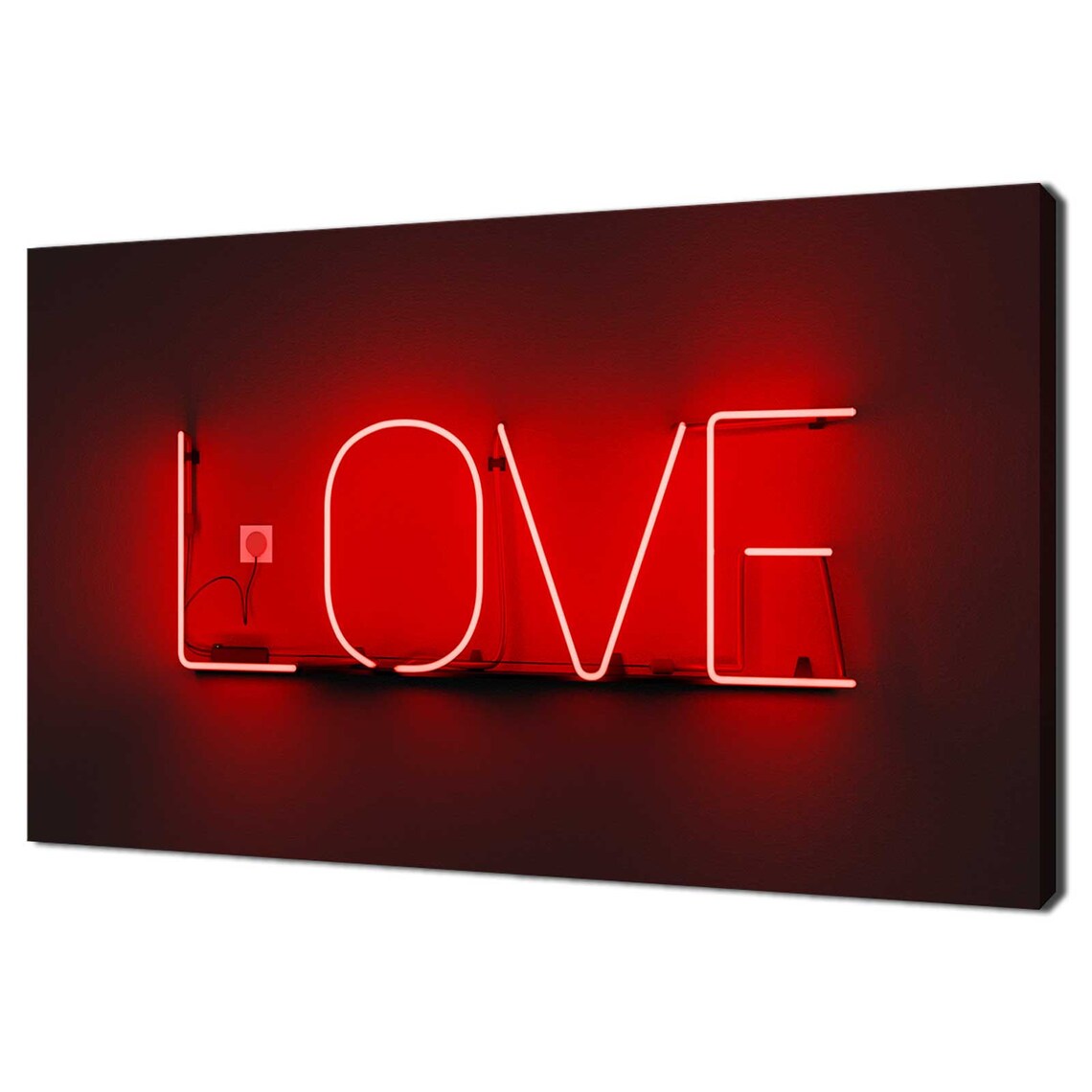 Red Neon Love Sign Glowing on Dark Wall Modern Photography Art Print