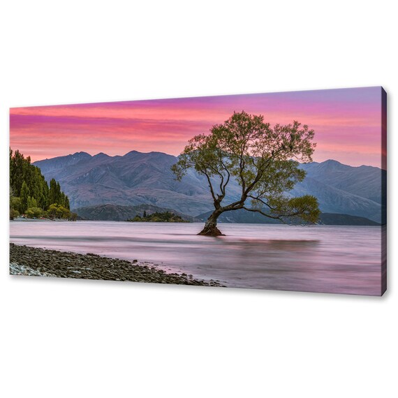 Stunning Sunset Over Lone Tree Of Lake Wanaka Nz Modern Design Home Decor Print Wall Art Picture
