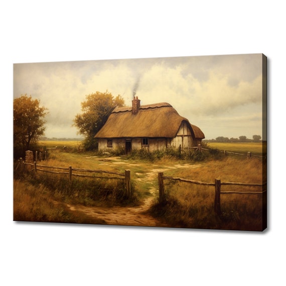 Landscape Vintage Cottage Countryside Painting Style Print Farmhouse Decor Art Nature Picture Wall Hanging Fine Art Print
