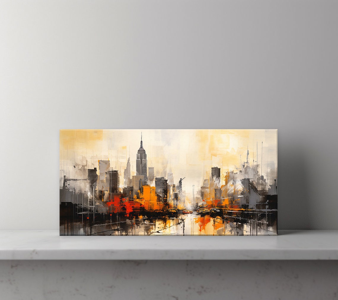 New York Manhattan Skyline Abstract Gold Grey Cityscape Art Poster - Image 3