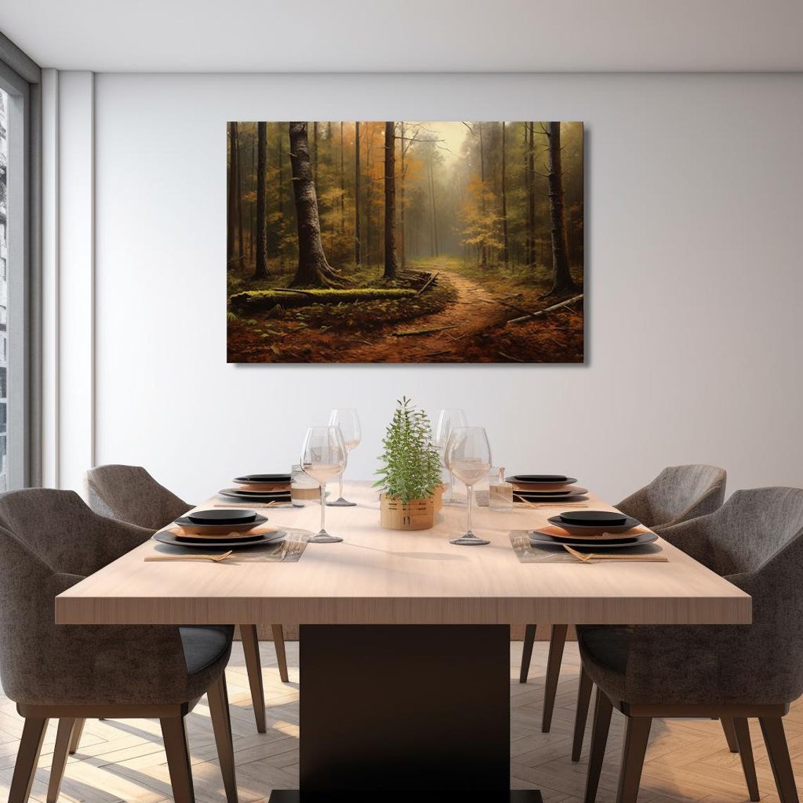Autumn Pine Forest Path Misty Golden Woodland Vintage Landscape Poster - Image 2