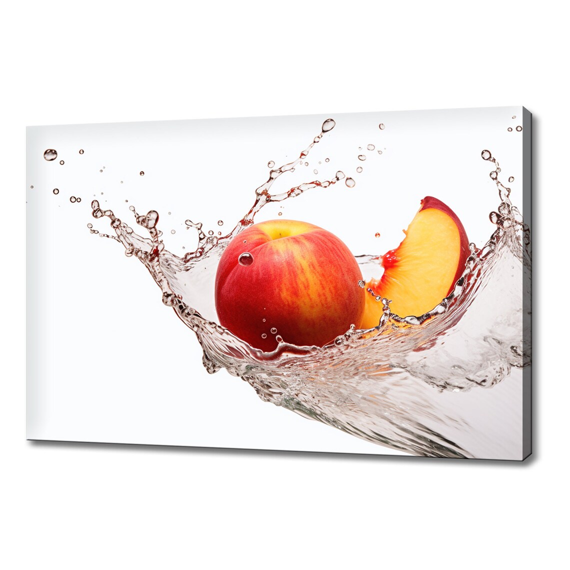 Red Peach Fruit Water Splash, Modern Kitchen Art Print