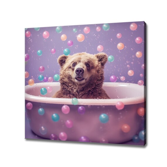 Brown Bear Bubble Bath Colorful Bubbles Funny Nursery Bathroom Poster