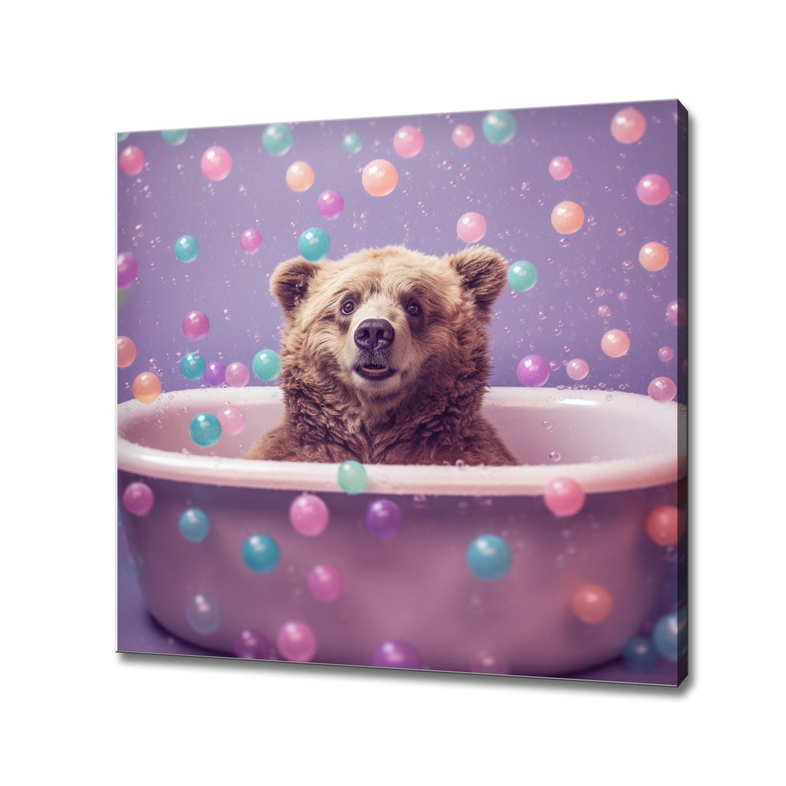 Brown Bear Bubble Bath Colorful Bubbles Funny Nursery Bathroom Poster
