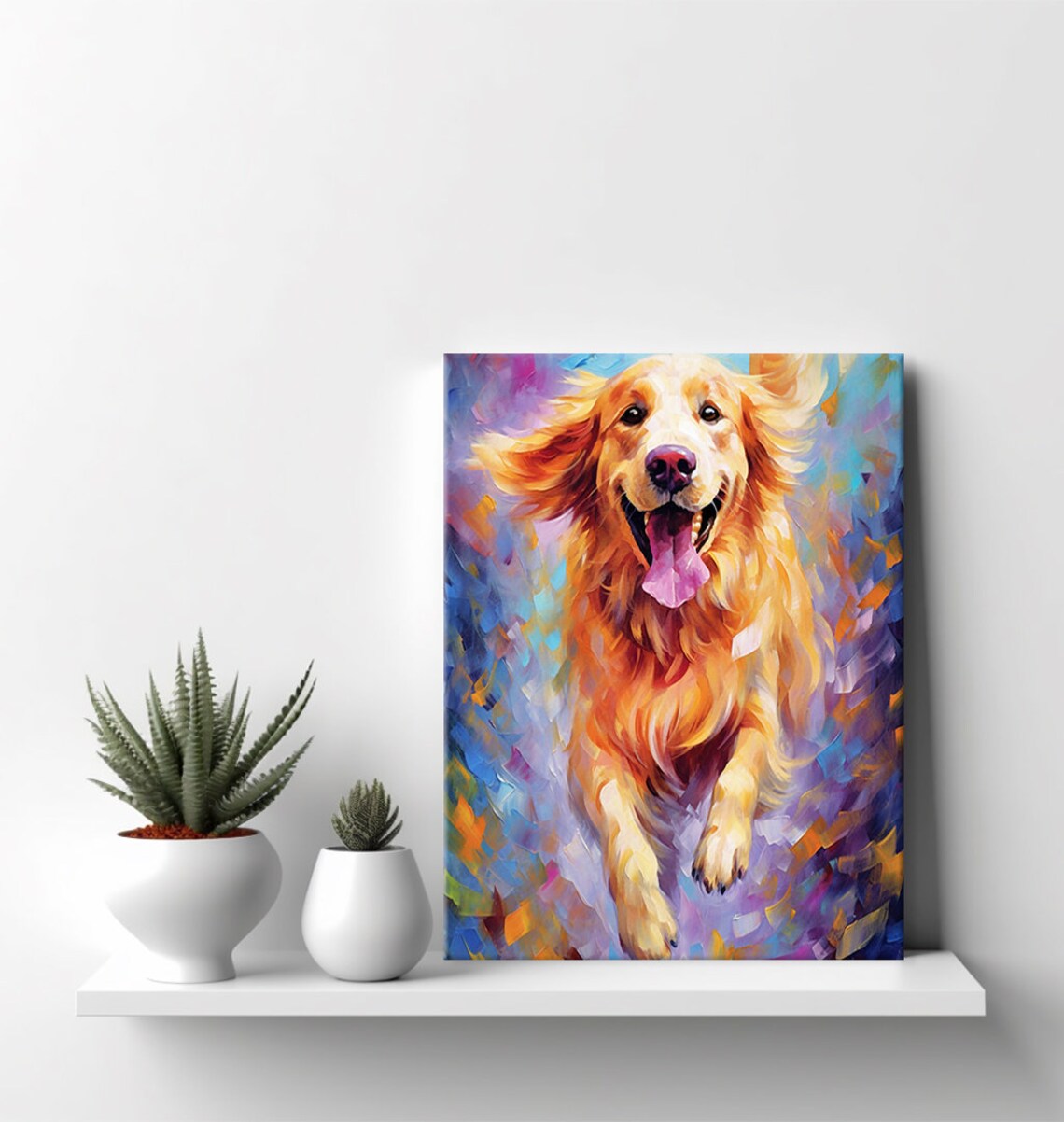 Golden Retriever Happy Leap Abstract Color Burst Painting Dog Wall Art