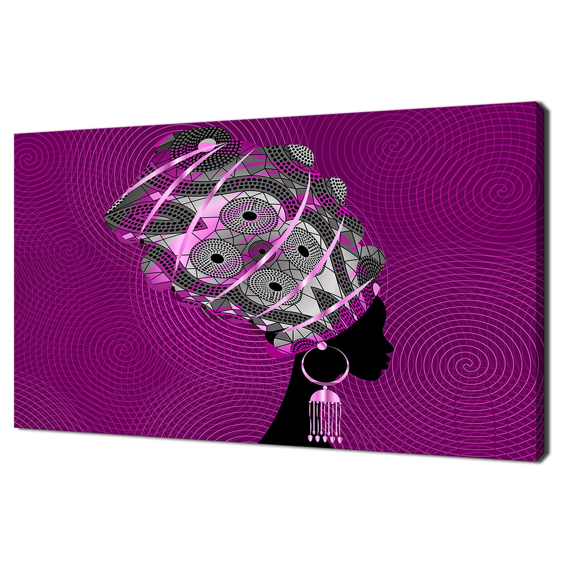 African Woman In Patterned Turban Teal Silhouette Wall Art Print - Image 3