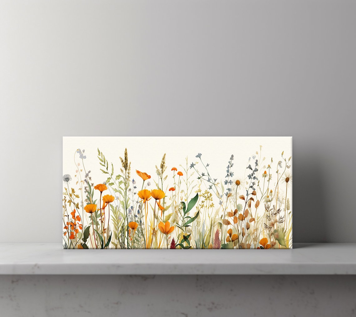 Orange Spring Wildflowers Meadow, Watercolor Art Print - Image 2
