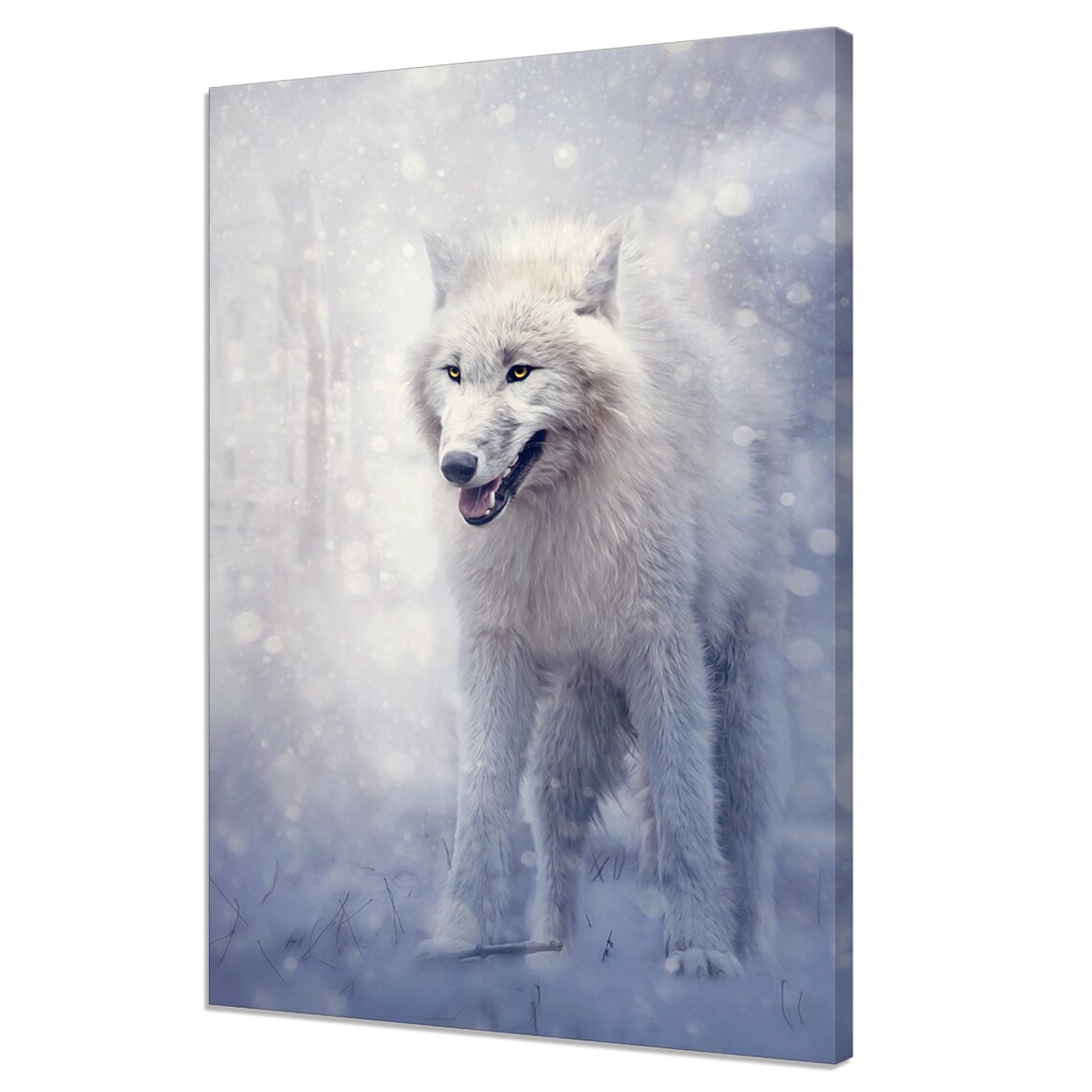White Wolf in the Winter Forest, Modern Art Print