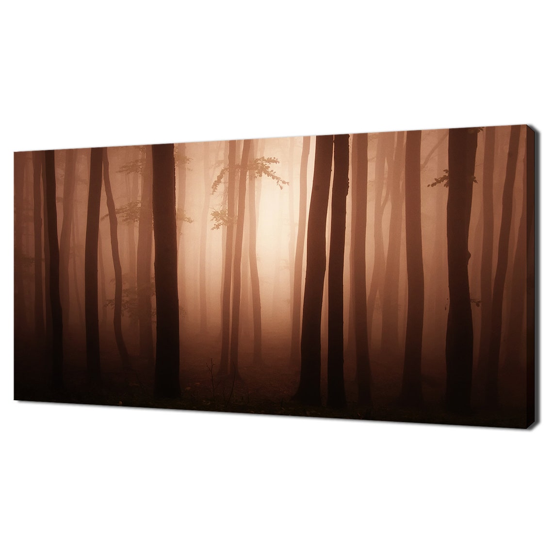 Foggy Red Forest Tall Trees Mystical Amber Mist Photography Art Print