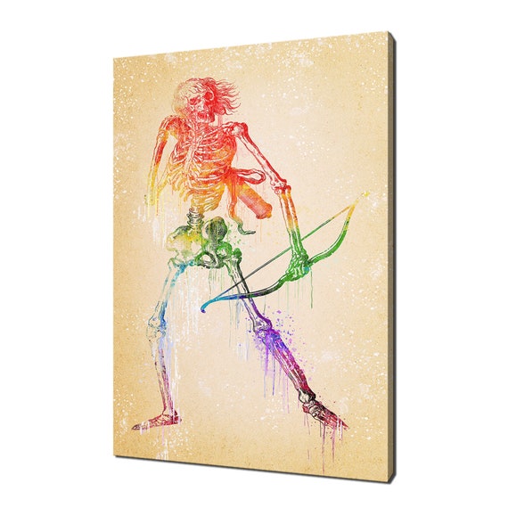 Skeleton Archer Colourful Rainbow Watercolour Modern Design Home Decor Print Wall Art Picture