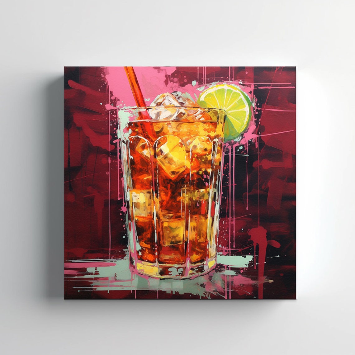 Amber Iced Cocktail Lime Wedge Pink Splatter Pop Bar Art Print - Image 3