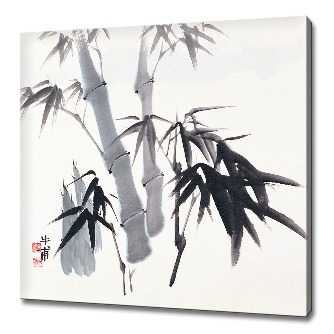 Asian Ink Bamboo Stalks Black And White Traditional Painting Poster