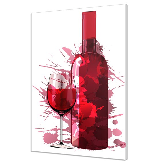 Red Wine Bottle Glass Paint Splashes Artwork Kitchen Bar Wall Poster