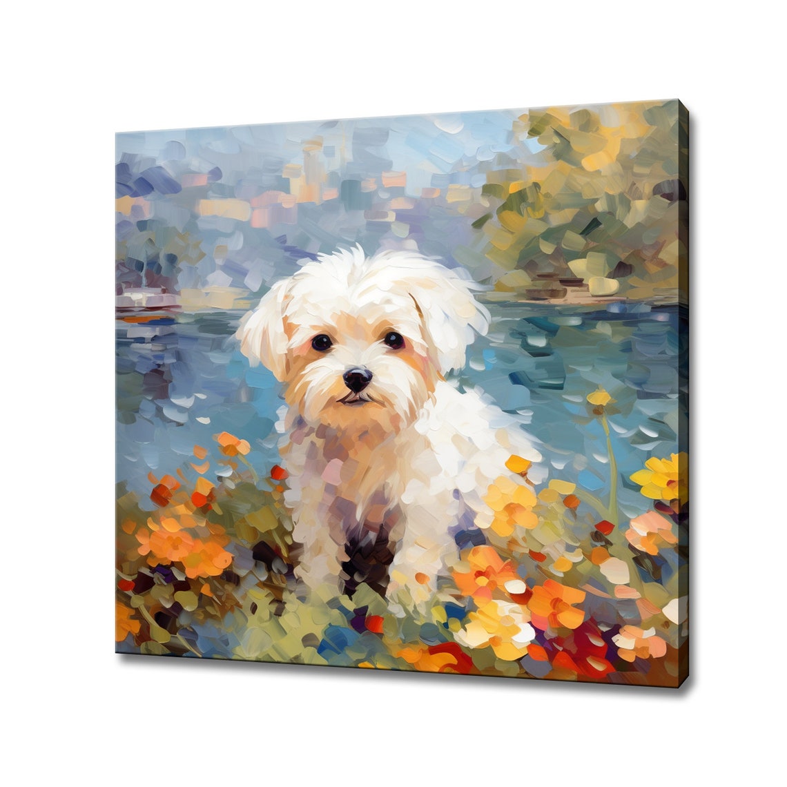 Maltese Puppy Dog Animal Print Gift For Maltese Dog Lover Colourful Dog Portrait Painting Print Maltese Dog Wall Art