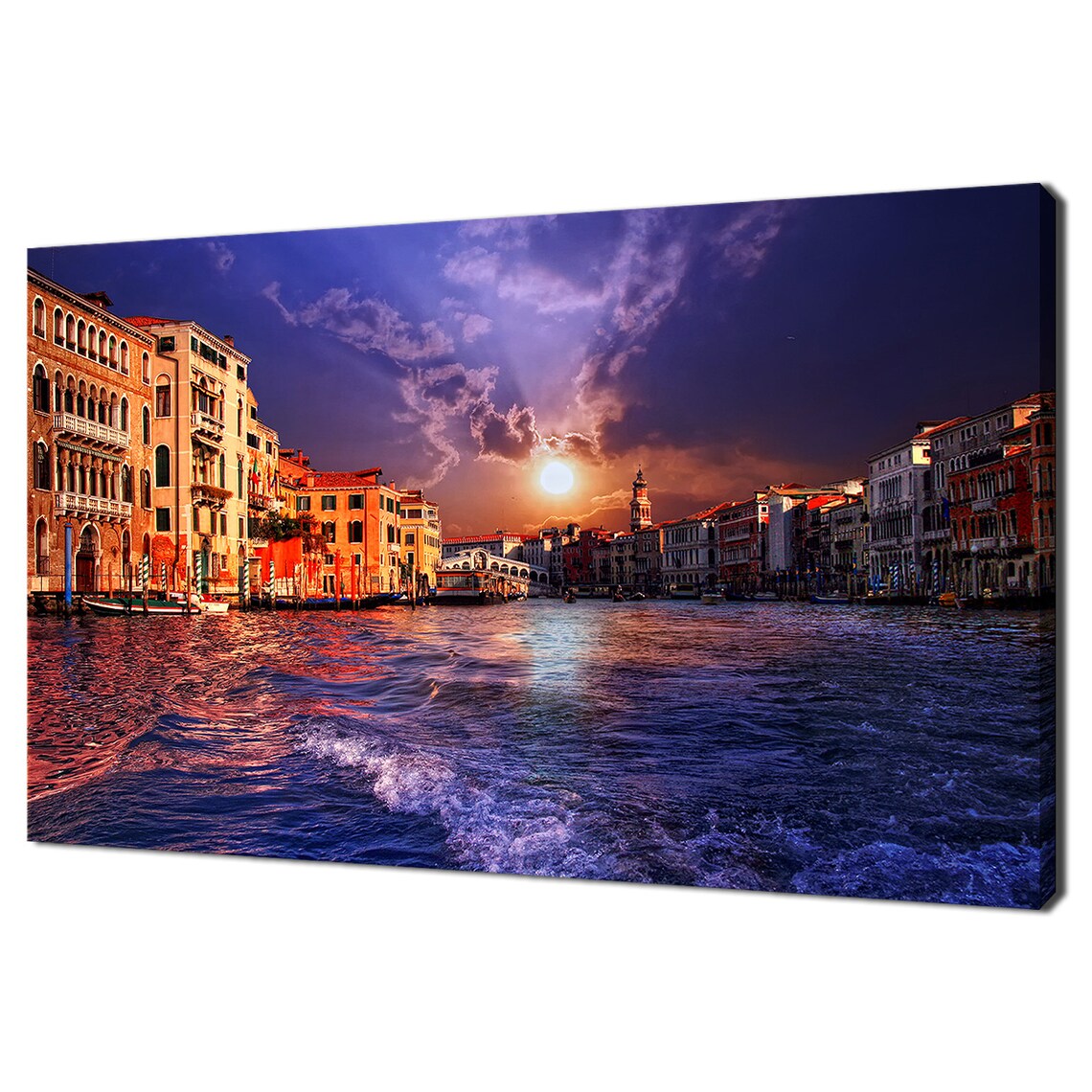 Venice Italy Grand Canal Sunset Purple Sky Rialto Bridge Travel Poster