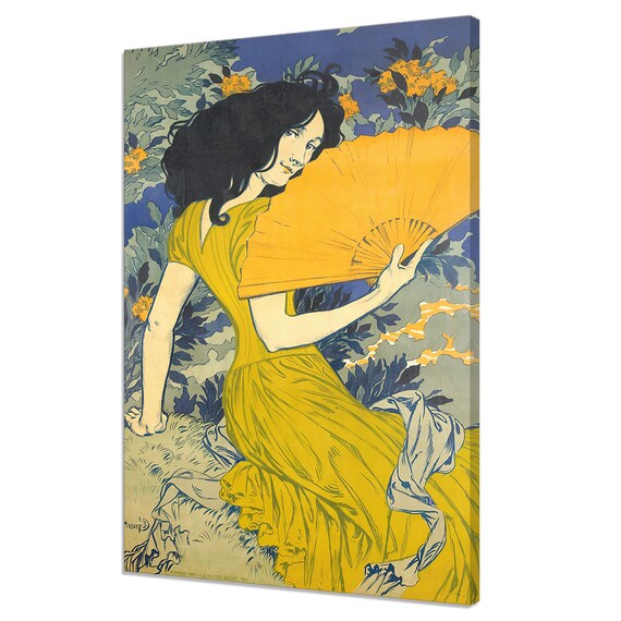 Eugene Grasset Art Nouveau Woman with Yellow Fan Belle Epoque Poster